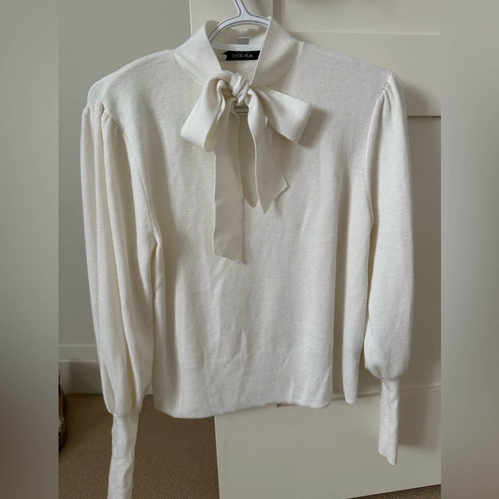 Ever New lightweight wool blend sweater with bow detail and puff sleeves